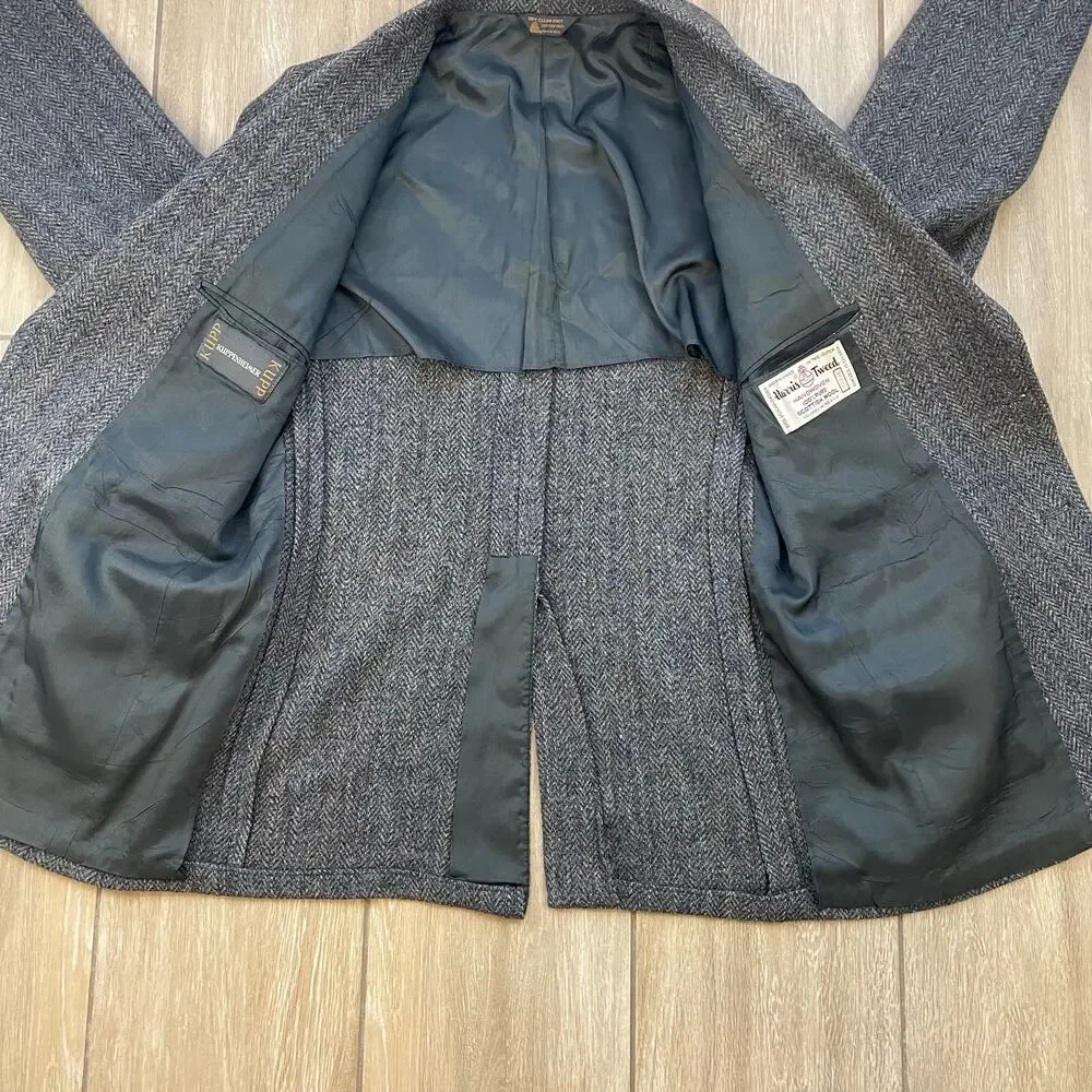 Harris Tweed Kuppenheimer Sport Coat 40R Gray 100% Wool USA Blazer Jacket